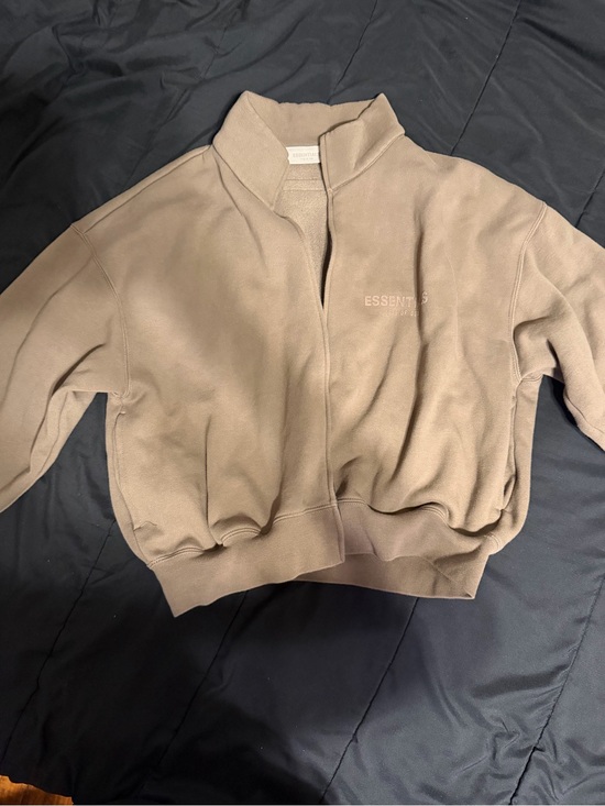 Essentials Jackets & Blazers - ESSENTIALS Taupe Cropped Quarter-Zip Bomber Jacket